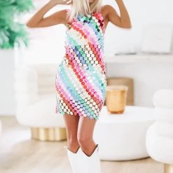 HAZEL & OLIVE Rainbow Sequin Cocktail Mini Dress - Mutli