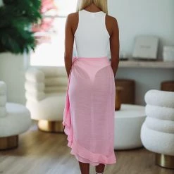 HAZEL & OLIVE Ruffle Sarong Coverup - Pink -HAZEL & OLIVE shop hazel olive ruffle sarong coverup pink 37219789013186