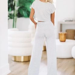 HAZEL & OLIVE Set On You Pant And Crop Top Set - Heather Grey -HAZEL & OLIVE shop hazel olive set on you pant and crop top set heather grey 37086554390722