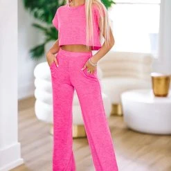 HAZEL & OLIVE Set On You Pant And Crop Top Set - Pink
