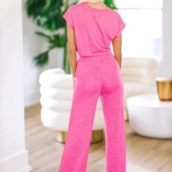 HAZEL & OLIVE Set On You Pant And Crop Top Set - Pink -HAZEL & OLIVE shop hazel olive set on you pant and crop top set pink 36905350987970