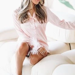 HAZEL & OLIVE Slumber Party Feather Pajamas Short Set - Light Pink 5 HAZEL & OLIVE Slumber Party Feather Pajamas Short Set - Light Pink -HAZEL & OLIVE shop hazel olive slumber party pajamas short set rose gold 32415841419458