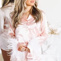 HAZEL & OLIVE Slumber Party Feather Pajamas Short Set - Light Pink