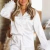 HAZEL & OLIVE Slumber Party Feather Pajamas Short Set - White -HAZEL & OLIVE shop hazel olive slumber party pajamas short set white 32415521341634