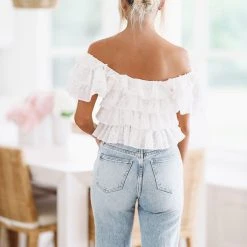 HAZEL & OLIVE Spring It On Ruffle Crop Top - White -HAZEL & OLIVE shop hazel olive spring it on ruffle crop top white 37449943941314