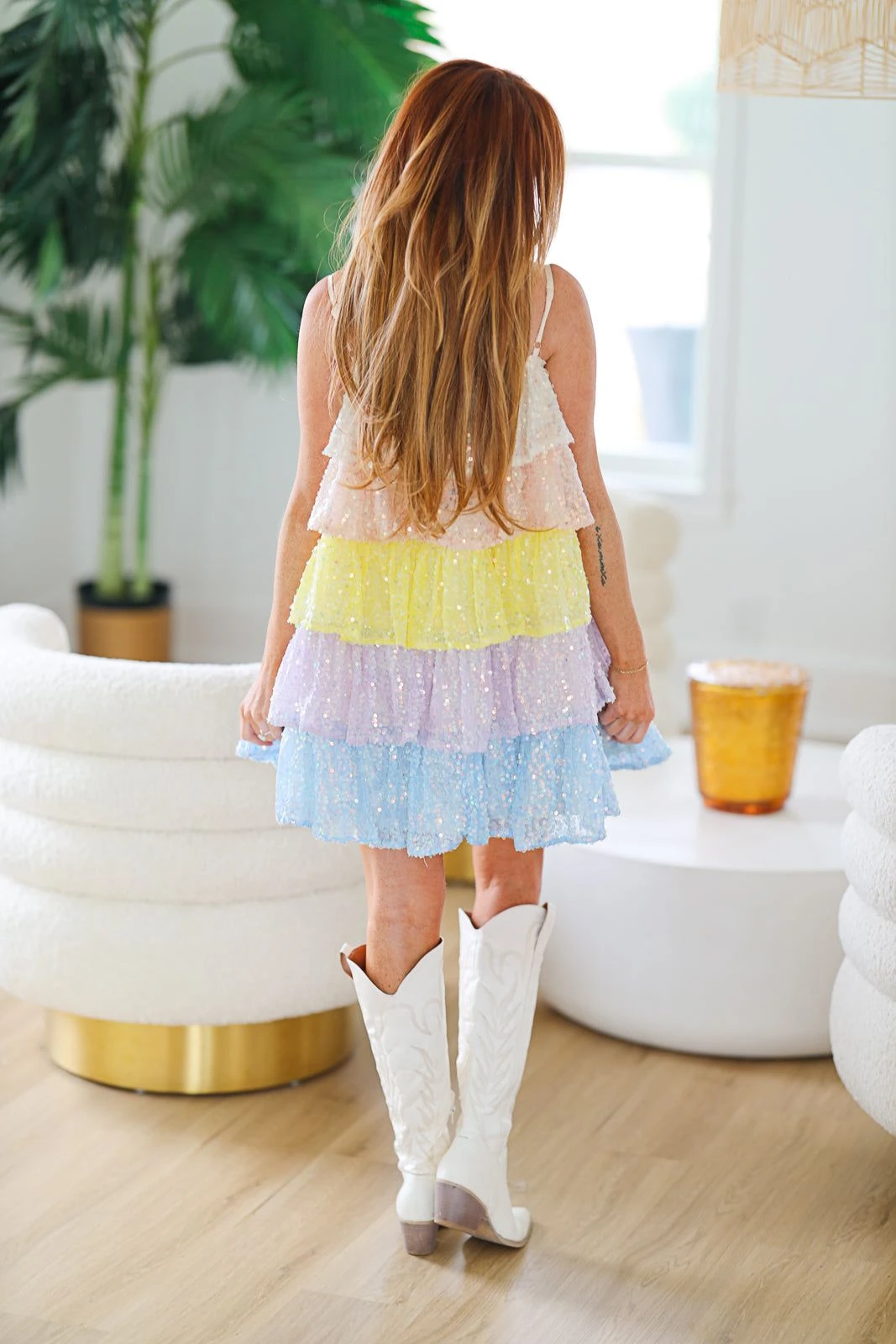 HAZEL & OLIVE Star Of The Party Sequin Cocktail Dress - Blush Yellow And Light Blue 6 HAZEL & OLIVE Star Of The Party Sequin Cocktail Dress - Blush Yellow And Light Blue - Image 4