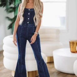 HAZEL & OLIVE Strictly Southern Denim Jumpsuit -Dark Wash
