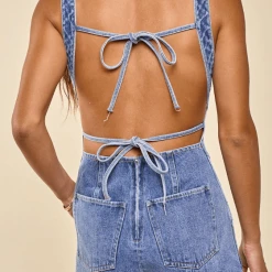 HAZEL & OLIVE Til Dawn Denim Romper - Blue -HAZEL & OLIVE shop hazel olive til dawn denim romper blue 37302018769090