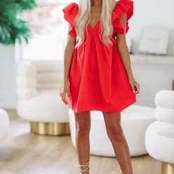 HAZEL & OLIVE To Be Loved By You Babydoll Dress - Red