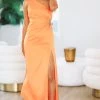 HAZEL & OLIVE Tropical Sunset Satin Maxi Dress - Orange