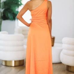 HAZEL & OLIVE Tropical Sunset Satin Maxi Dress - Orange -HAZEL & OLIVE shop hazel olive tropical sunset satin maxi dress orange 36986134495426