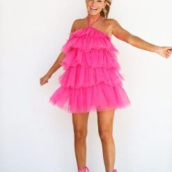 HAZEL & OLIVE Tulle-ista Cocktail Dress - Hot Pink -HAZEL & OLIVE shop hazel olive tulle ista cocktail dress hot pink 35343138980034