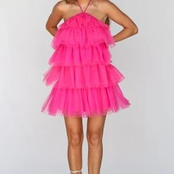 HAZEL & OLIVE Tulle-ista Cocktail Dress - Hot Pink -HAZEL & OLIVE shop hazel olive tulle ista mini cocktail dress hot pink 34716154429634