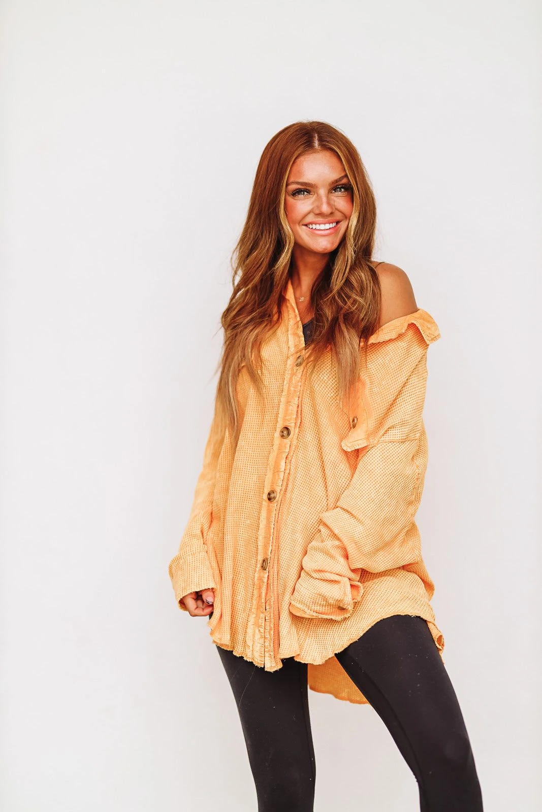 Waffle Knit Button Down Shacket - Bright Orange HAZEL & OLIVE Waffle Knit Button Down Shacket - Bright Orange -HAZEL & OLIVE shop hazel olive waffle knit button down shacket bright orange 35583647350978